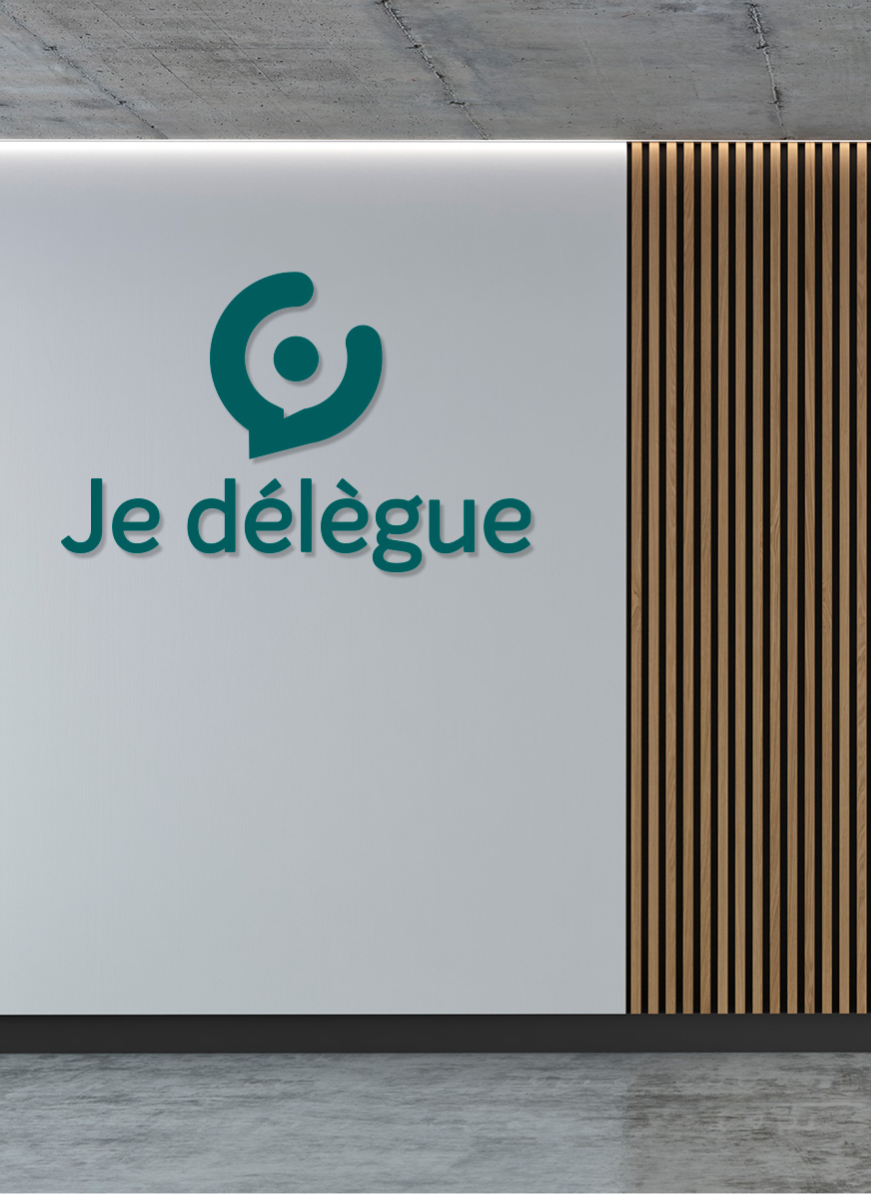 Logo de "Je délègue" sur un mur